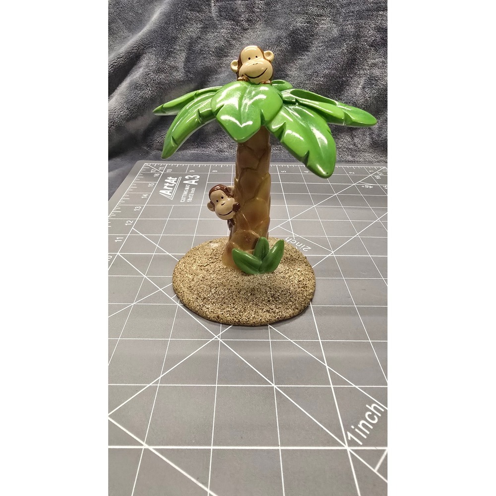 Tropical Monkey Palm Tree Figurine Toothbrush Holder Pen Stand Decor 7in